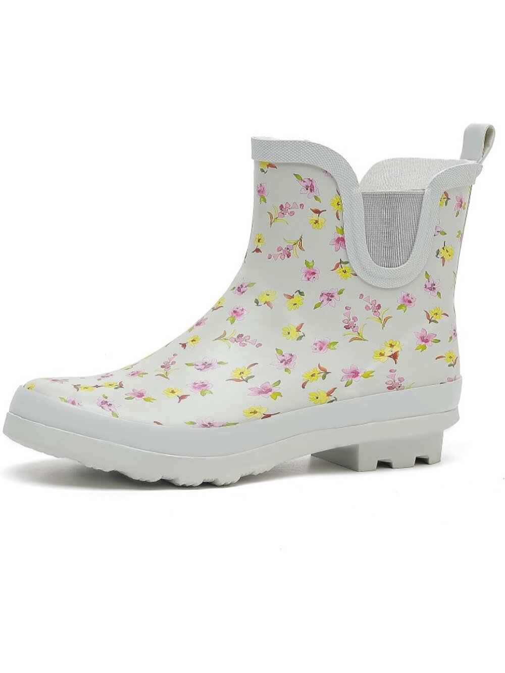 Women's Grey Light Ankle Garden Anti-Slipping Floral Printed Stylish Rain Boots